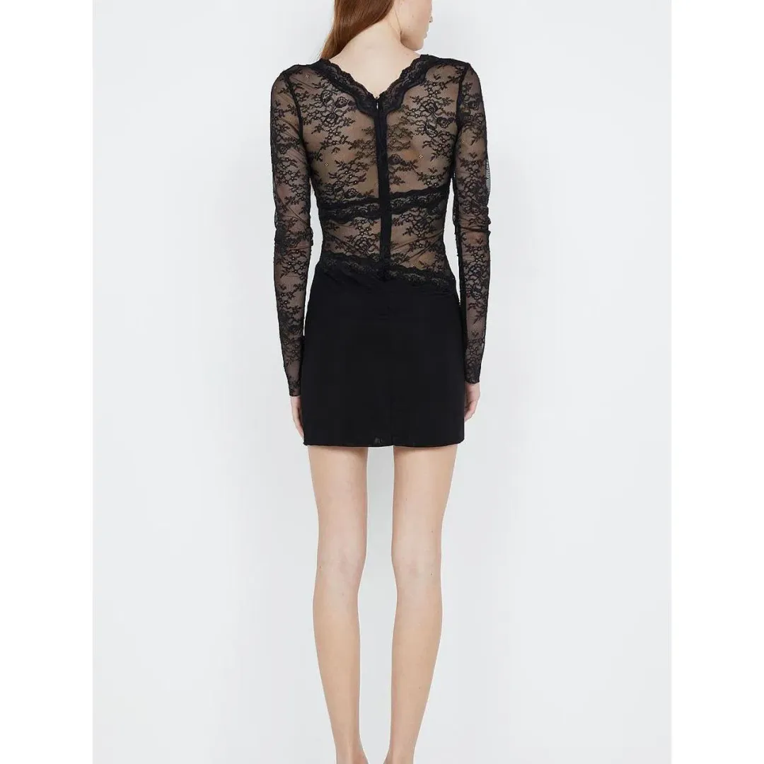 Bec & Bridge Sashay Lace Long Sleeve Mini Dress Black Size 6 for rent on The Volte - main image