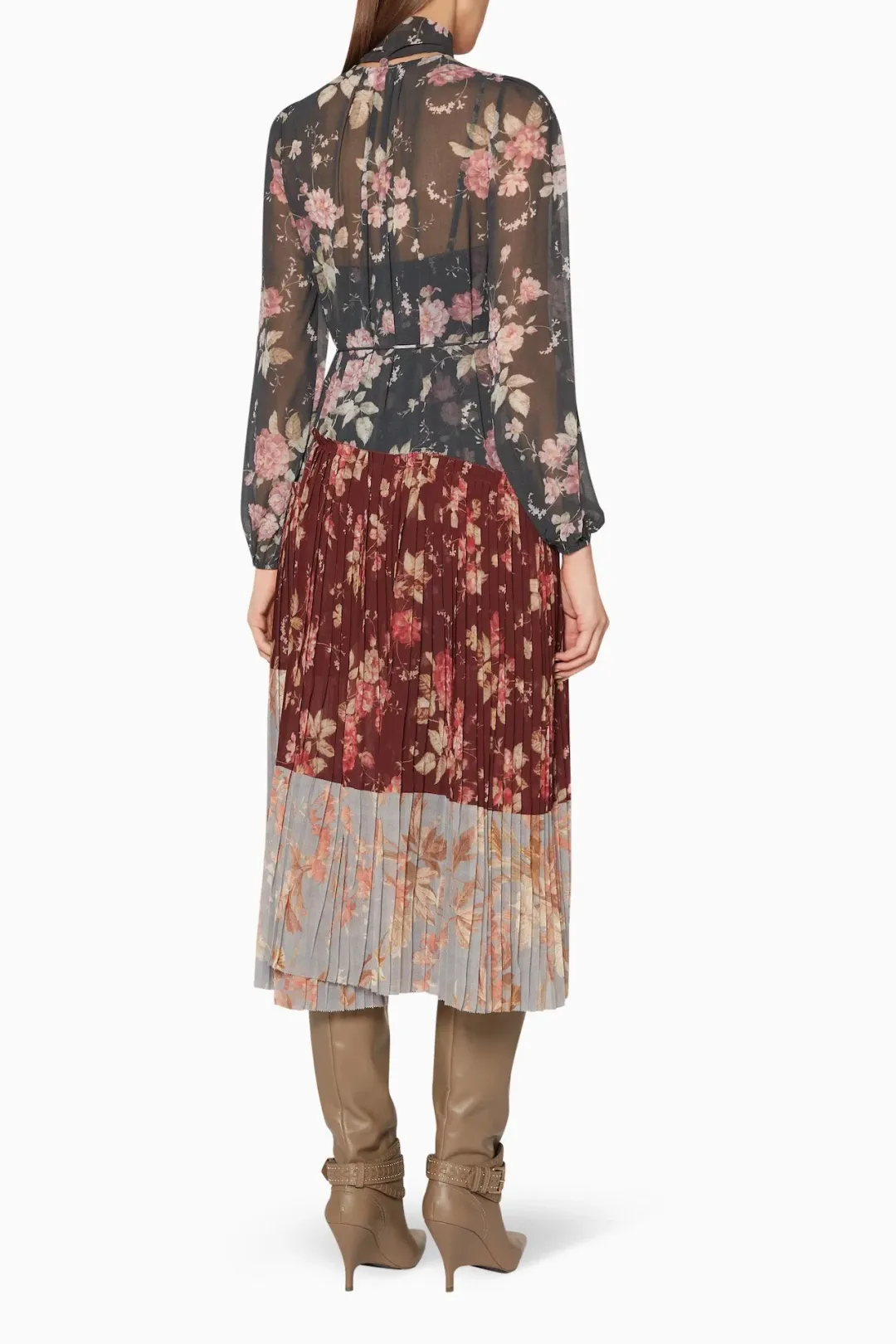 Zimmermann Unbridled Pleated Midi Dress Spliced Floral Print Size 1 / AU 10 for rent on The Volte - main image