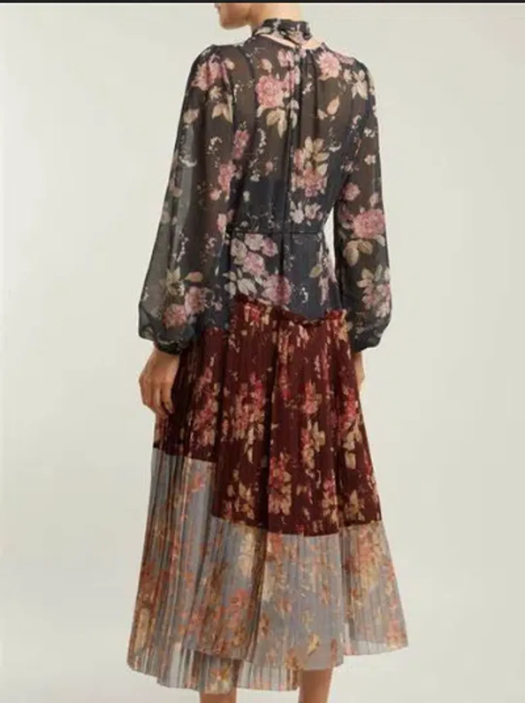 Zimmermann Unbridled Pleated Midi Dress Spliced Floral Print Size 1 / AU 10 for rent on The Volte - main image