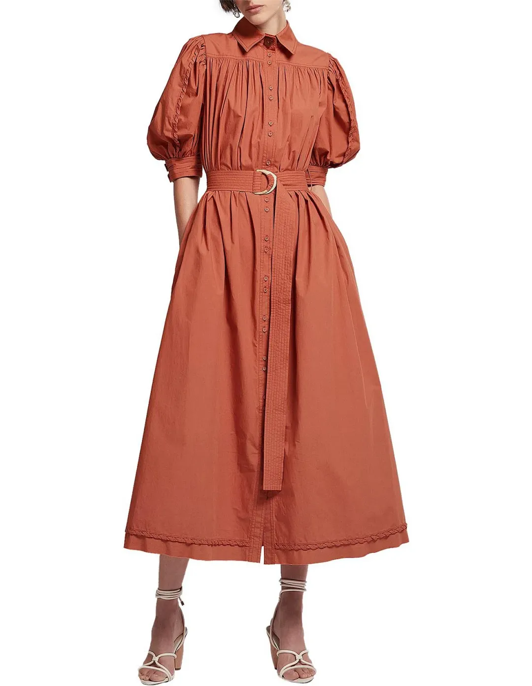 Aje Manifest Midi Dress Rust Size 8 for rent on The Volte - main image