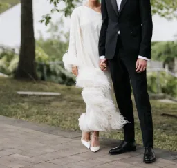 Taller Marmo Ubud One Shoulder Feather Trimmed Crepe Maxi Dress Ivory Size 38 / AU 6 for rent on The Volte - image 7