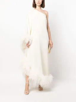 Taller Marmo Ubud One Shoulder Feather Trimmed Crepe Maxi Dress Ivory Size 38 / AU 6 for rent on The Volte - image 6