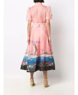 Zimmermann The Postcard Shirt Midi Dress Resort Coral Reef Print Size 0/Au 8 for rent on The Volte - image 2