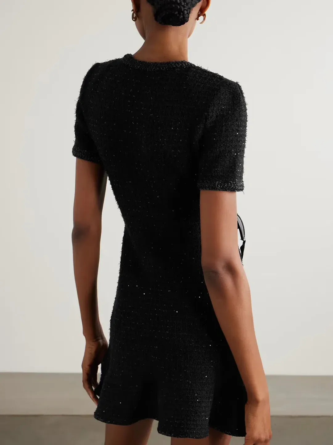 Self Portrait Embellished Metallic Waffle-knit Dress Black Size 12 for rent on The Volte - main image