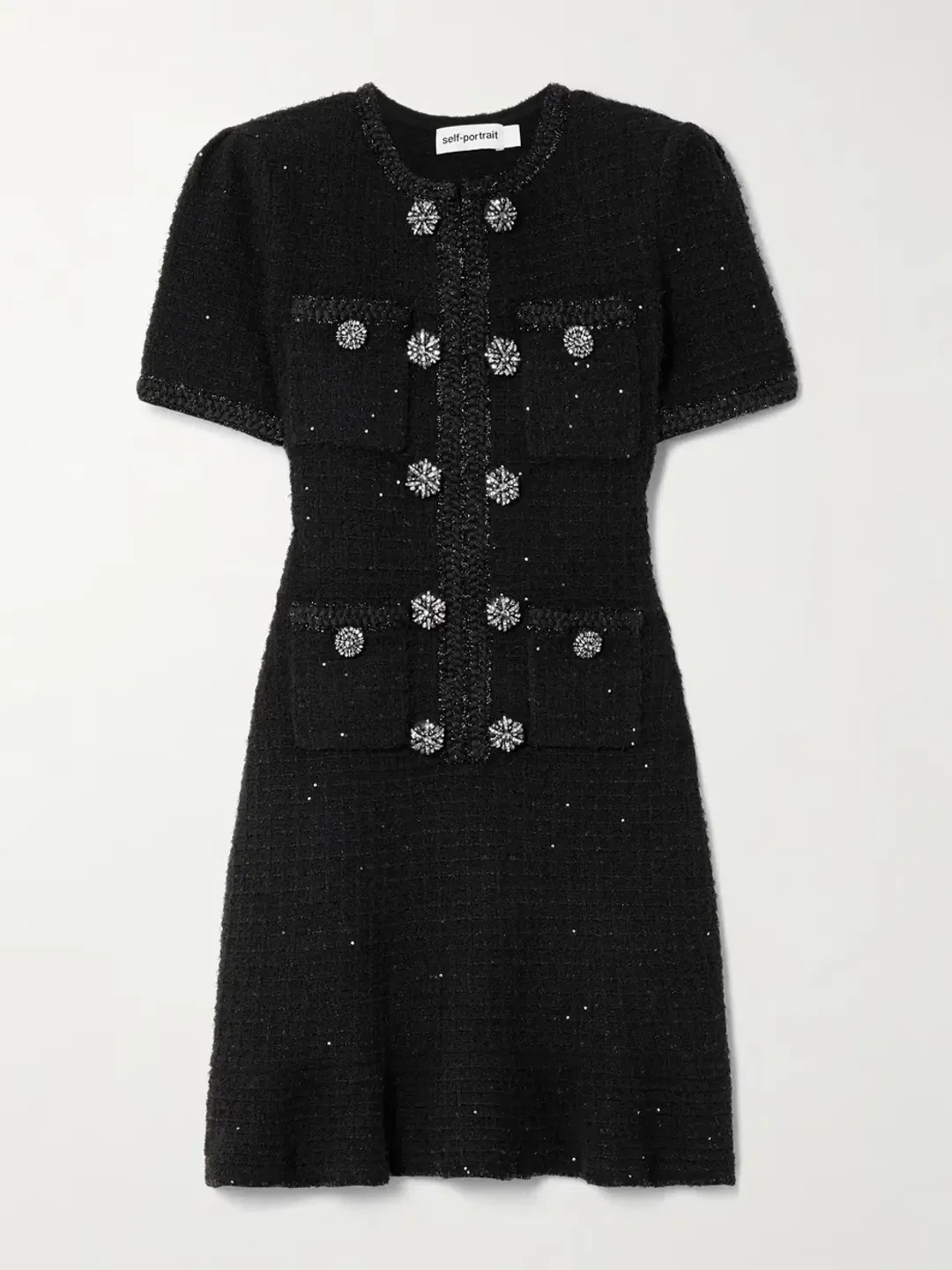 Self Portrait Embellished Metallic Waffle-knit Dress Black Size 12 for rent on The Volte - main image