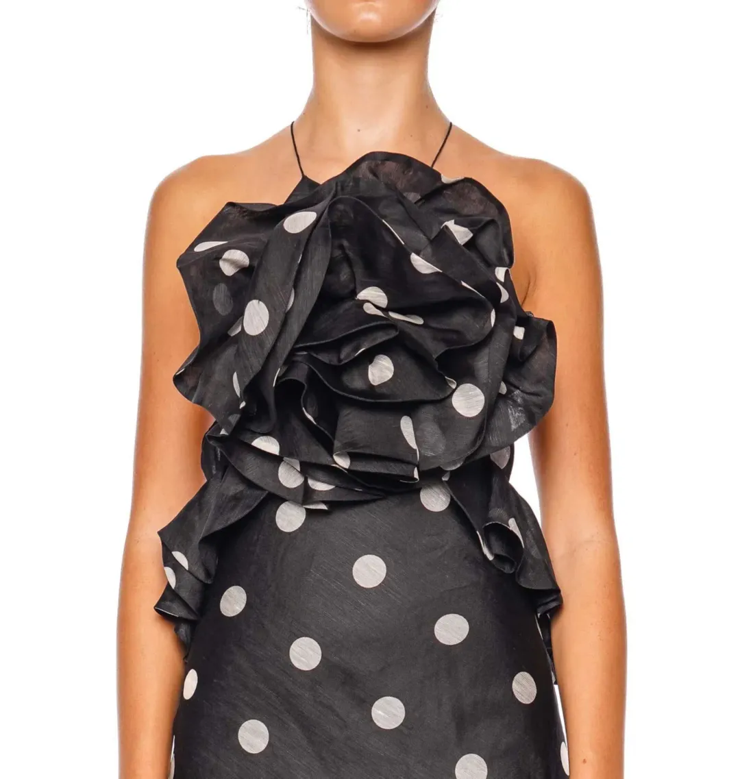 Zimmermann Crush Ruffle Halter Maxi Dress in Black/Cream Dot Size 0 / AU 8 for rent on The Volte - main image