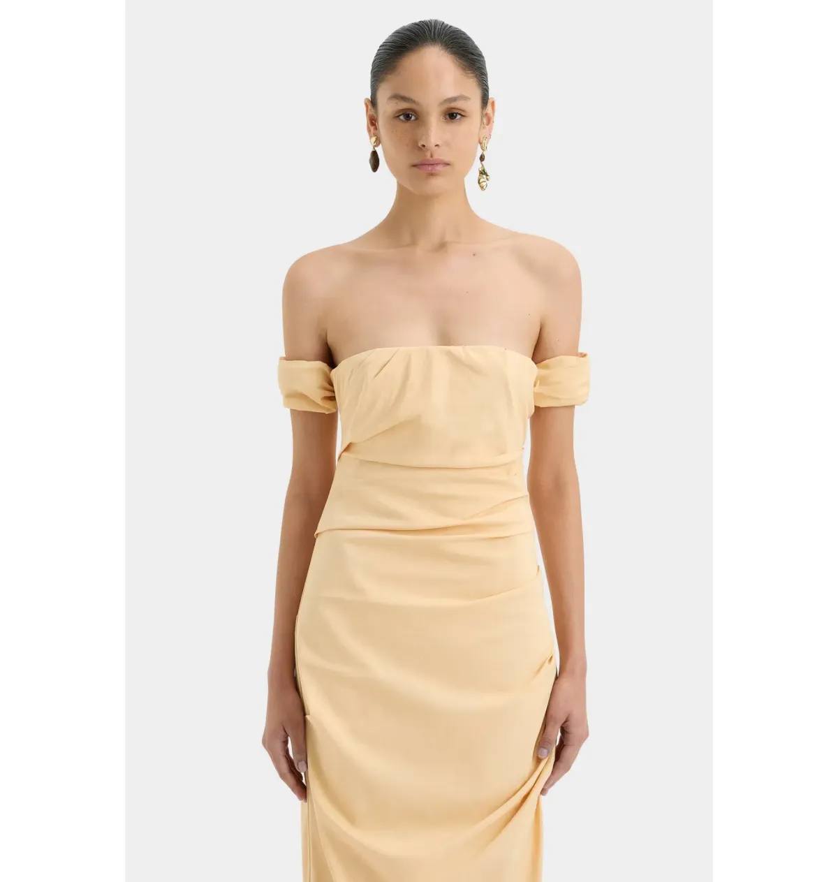 Sir the Label Carmen Draped Gown in Light Peach Size AU 6 - Image 2