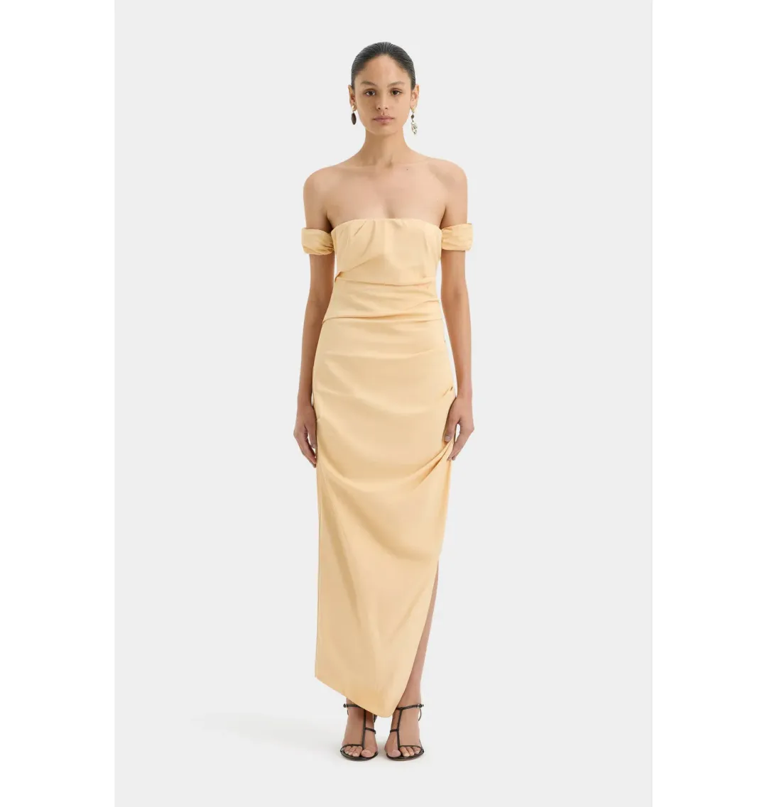 Sir the Label Carmen Draped Gown in Light Peach Size AU 6 for rent on The Volte - main image