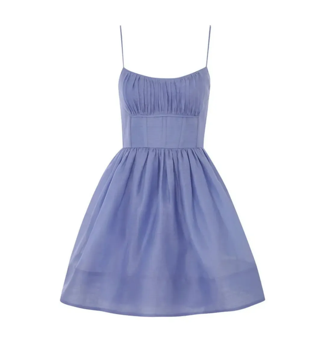 Zimmermann Natura Ruched Mini Dress in Iris Size 4 / AU 16 for rent on The Volte - main image