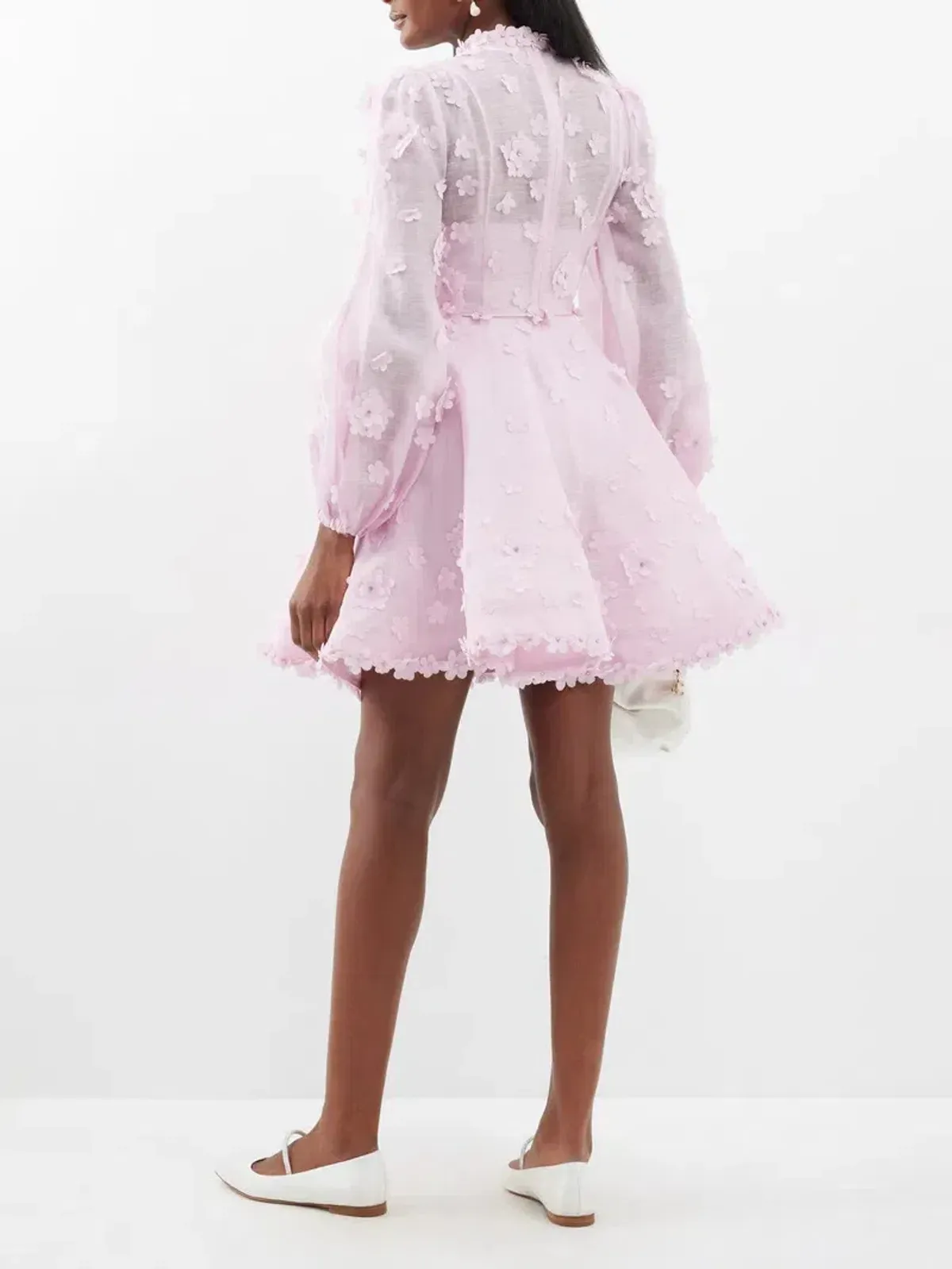 Zimmermann Matchmaker Lift Off Floral Applique Mini Dress in Lilac Pink Size AU 6 - Image 2