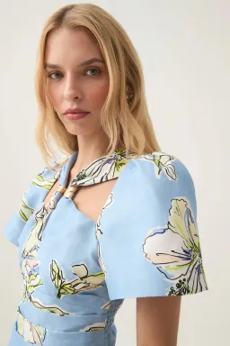 Aje Presence Twisted Mini Dress Blue Hibiscus Size AU 10 for rent on The Volte - image 3