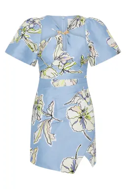 Aje Presence Twisted Mini Dress Blue Hibiscus Size AU 10 for rent on The Volte - image 6