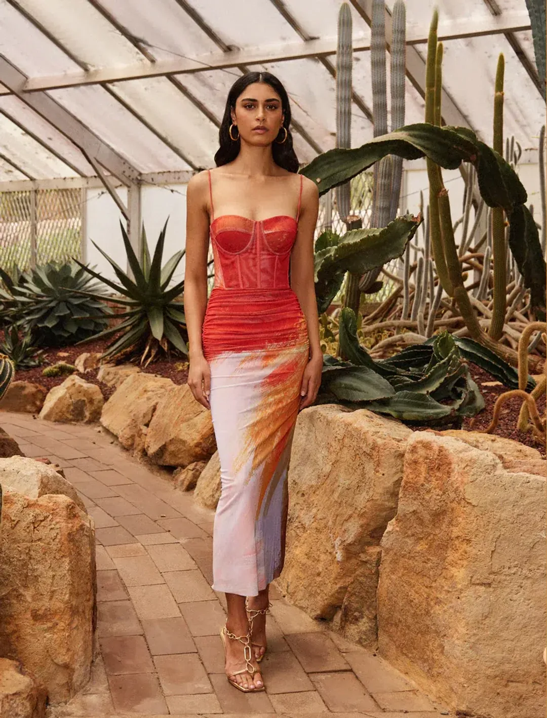 Rebecca Vallance Frida Corset Midi Dress Print Size AU 8 for rent on The Volte - main image