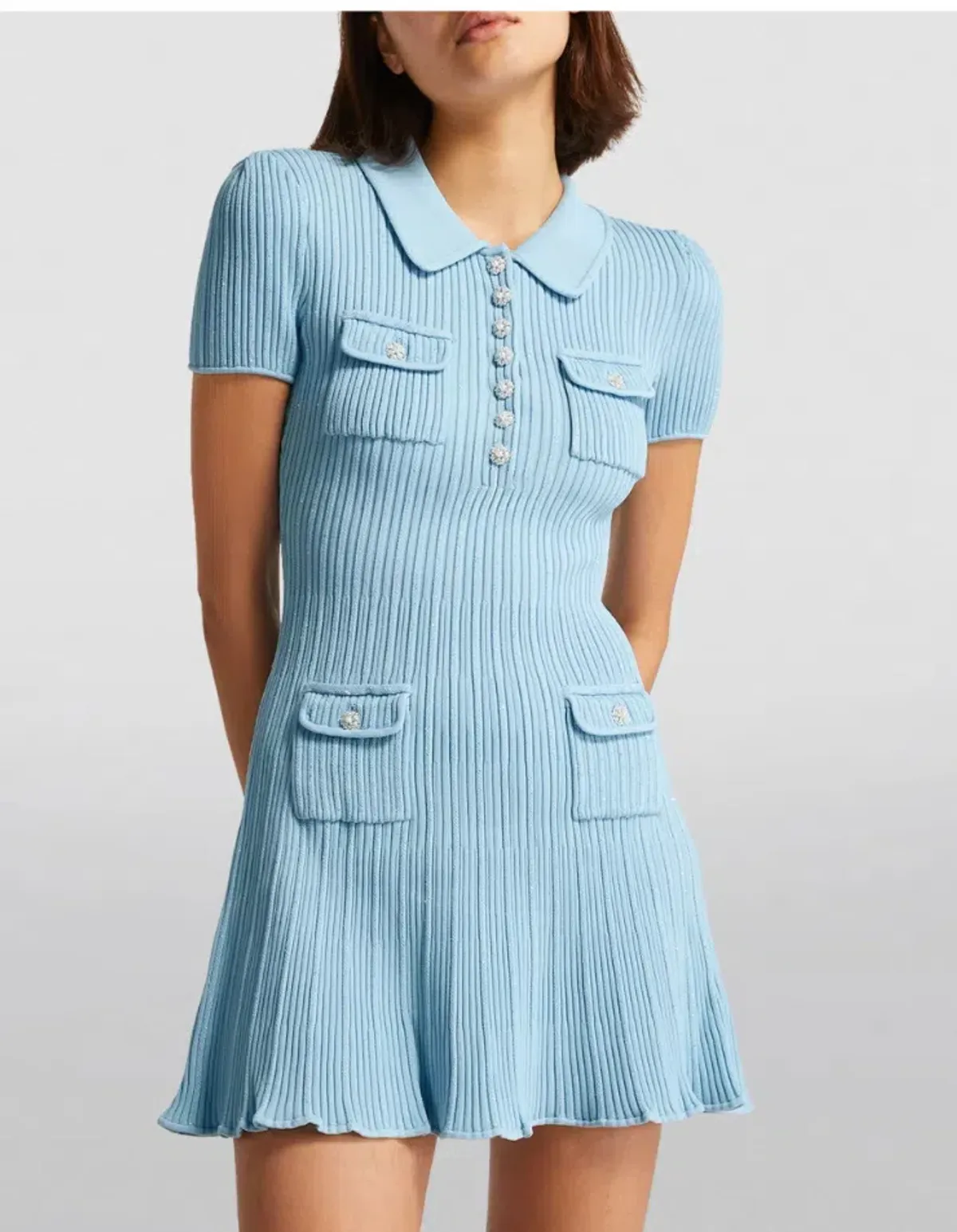 Self Portrait Sequin Knit Mini Dress Blue Size M / AU 10 - Image 2