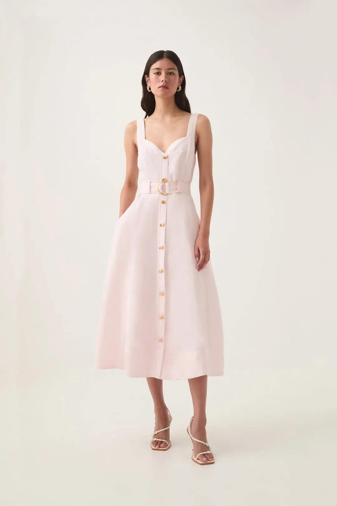 Aje Clay Belted Midi Dress in Pastel Pink Size AU 8 for rent on The Volte - main image