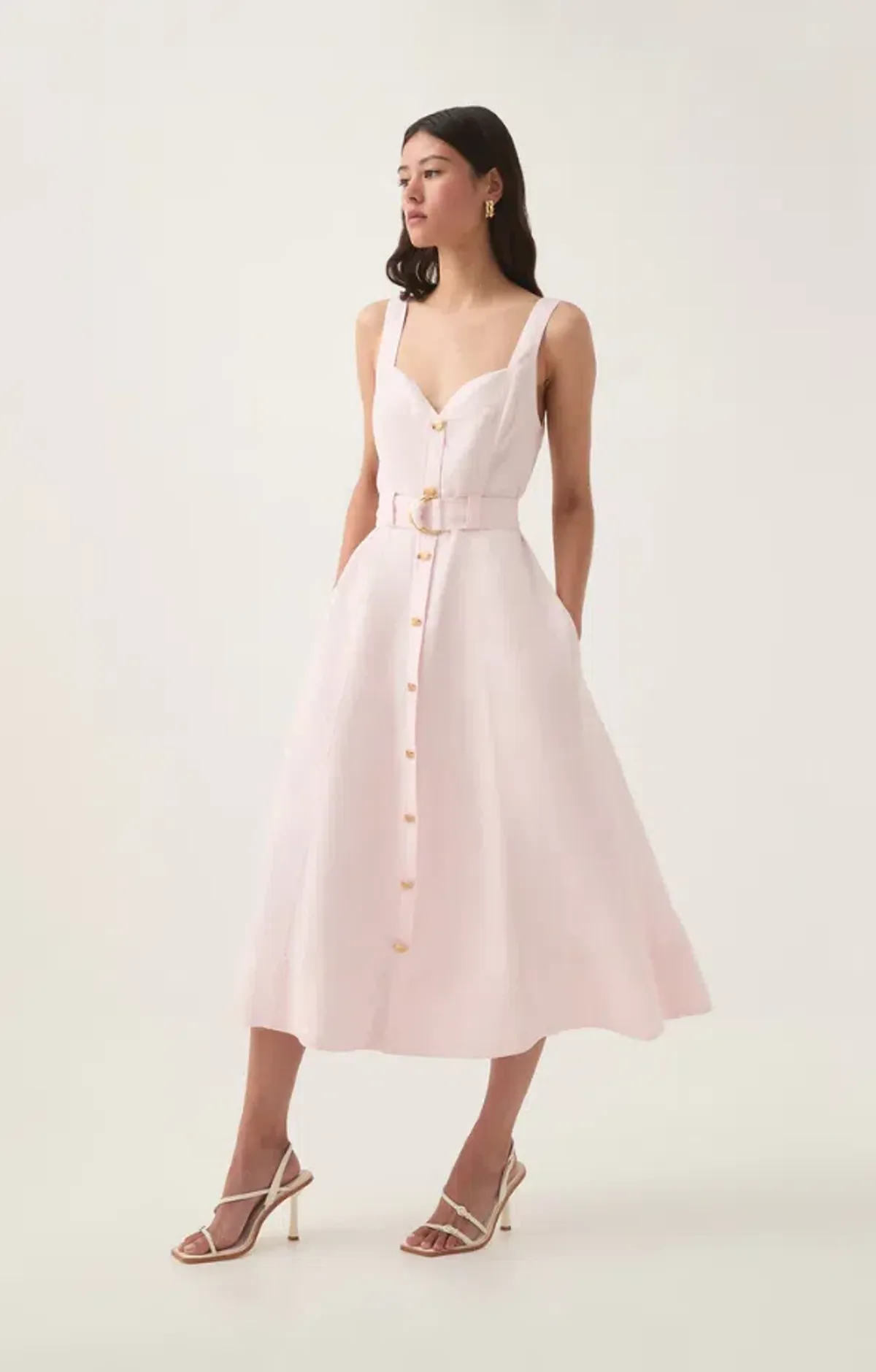 Aje Clay Belted Midi Dress in Pastel Pink Size AU 8 - Image 4