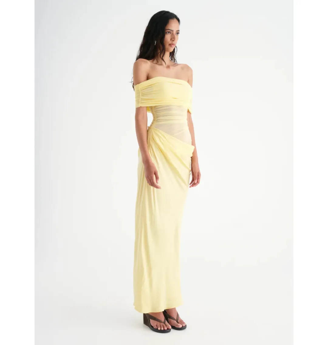 Benni Nico Off Shoulder Maxi Dress Butter Size AU 12 for rent on The Volte - main image