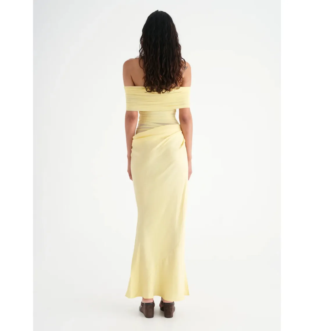 Benni Nico Off Shoulder Maxi Dress Butter Size AU 12 for rent on The Volte - main image