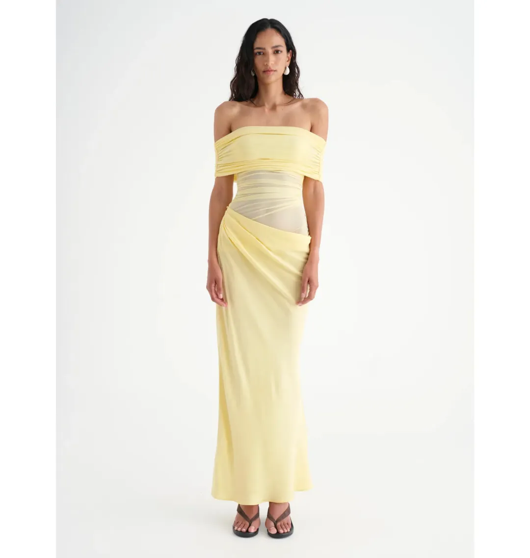 Benni Nico Off Shoulder Maxi Dress Butter Size AU 12 for rent on The Volte - main image