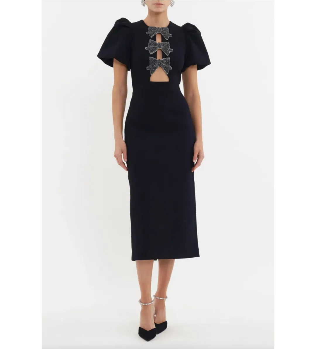 Rebecca Vallance Eliana Puff Sleeve Midi Dress Black Size AU 14 for rent on The Volte - main image