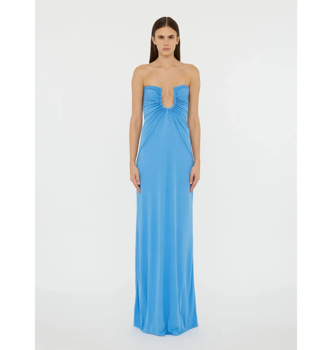 Christopher Esber Arced Palm Strapless Dress in Boston Blue Size AU 10 for rent on The Volte - main image