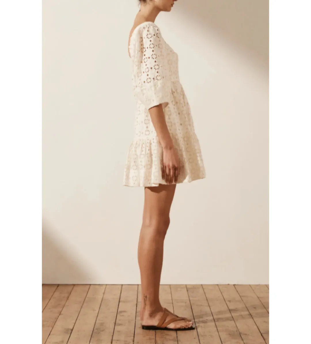 Shona Joy Fryda Broderie Anglaise Mini Dress Cream Size S / AU 8 for rent on The Volte - main image