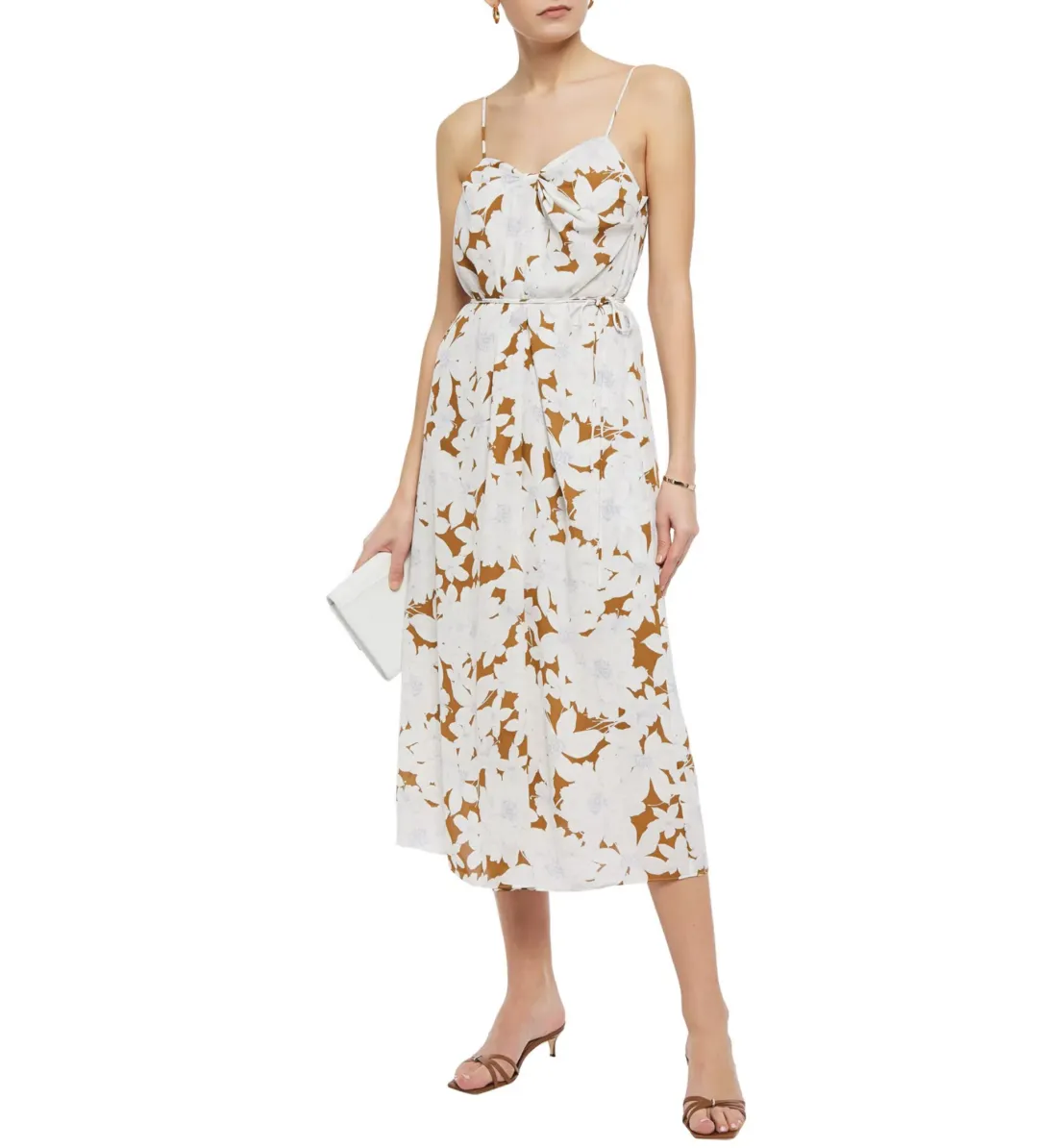 Vince Dress Midi Tropical Bloom Twist Teakwood Floral Size L / AU 12 for rent on The Volte - main image