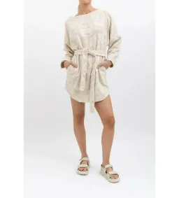 Lucy Folk Towelling Long Sleeve Mini Dress Skyline Ecru Size S / AU 8 for rent on The Volte - image 1