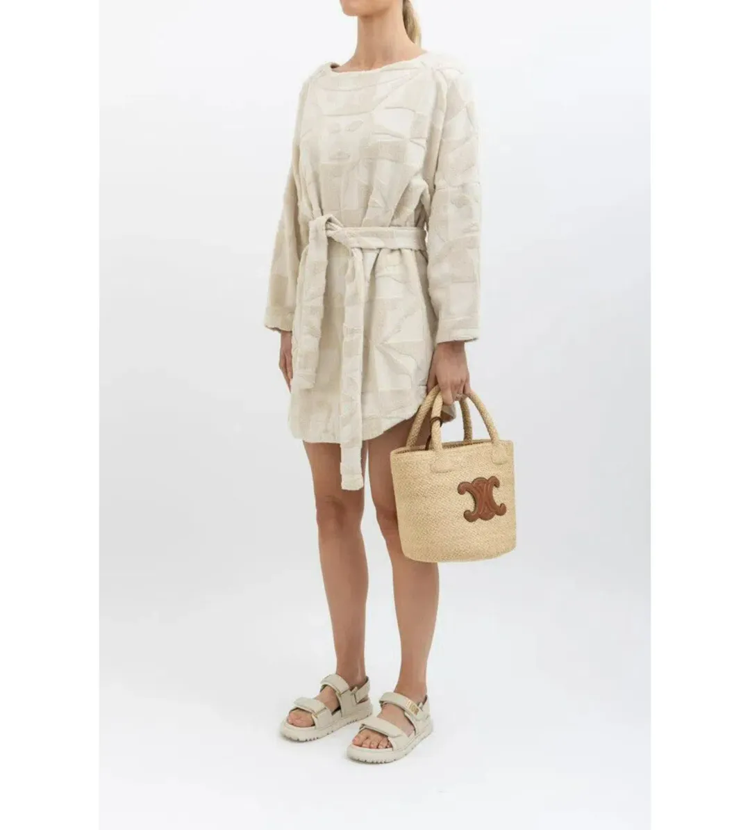 Lucy Folk Towelling Long Sleeve Mini Dress Skyline Ecru Size S / AU 8 for rent on The Volte - main image