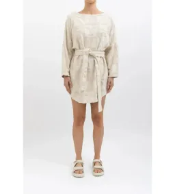 Lucy Folk Towelling Long Sleeve Mini Dress Skyline Ecru Size S / AU 8 for rent on The Volte - image 2