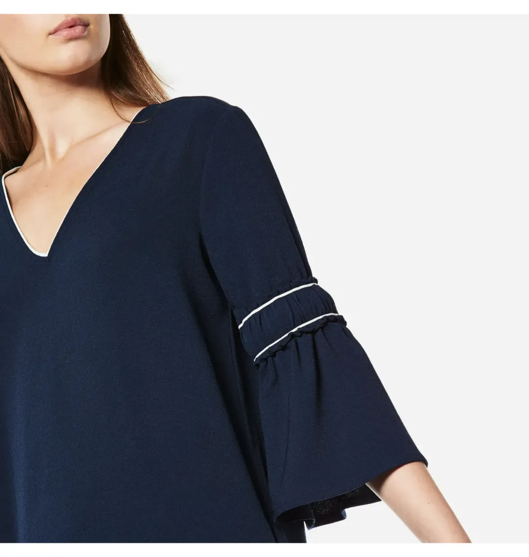 Ganni Clark Dress Total Eclipse Bell Sleeves Navy Blue Size 38 / AU 10 for rent on The Volte - main image