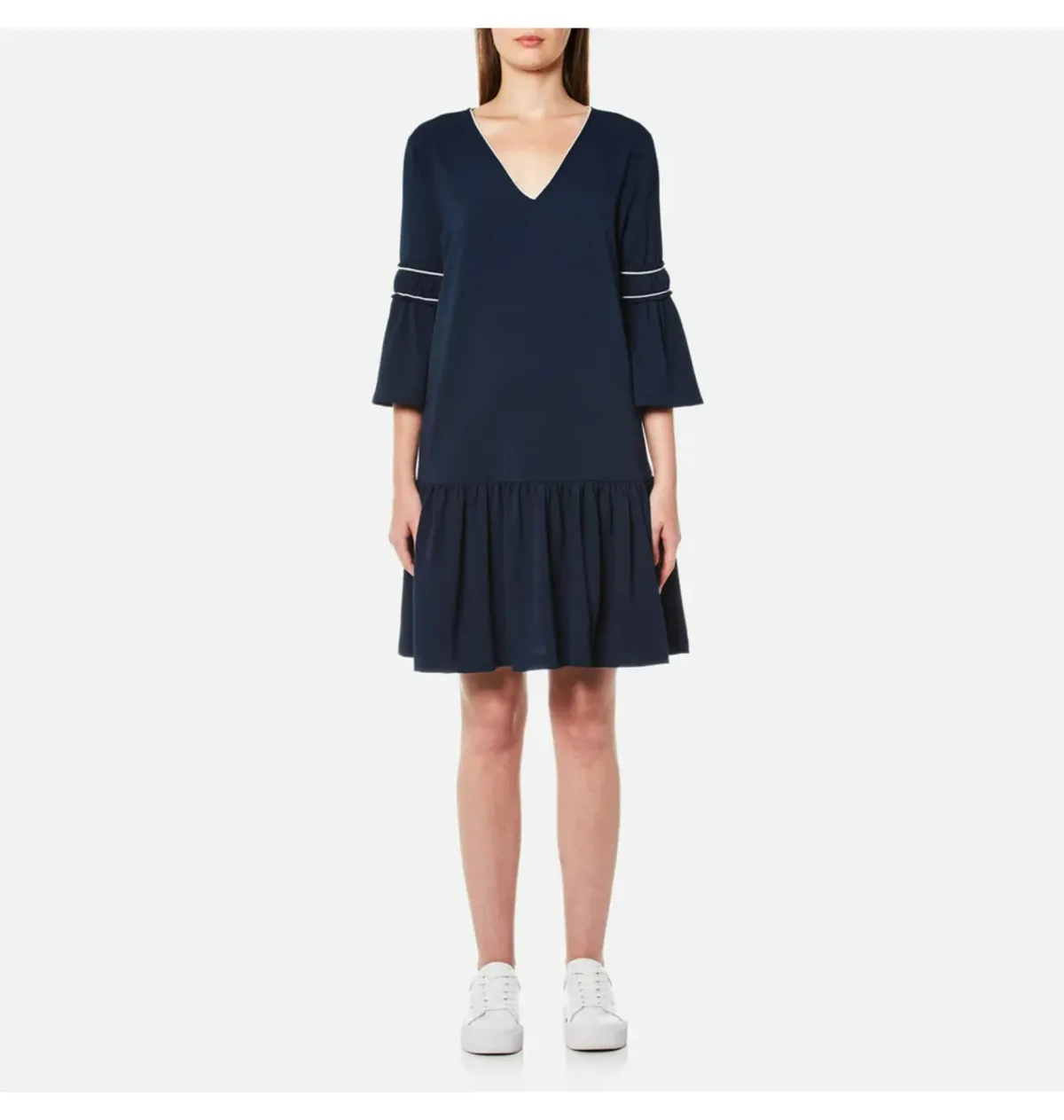 Ganni Clark Dress Total Eclipse Bell Sleeves Navy Blue Size 38 / AU 10 for rent on The Volte - main image