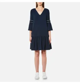 Ganni Clark Dress Total Eclipse Bell Sleeves Navy Blue Size 38 / AU 10 for rent on The Volte - image 1