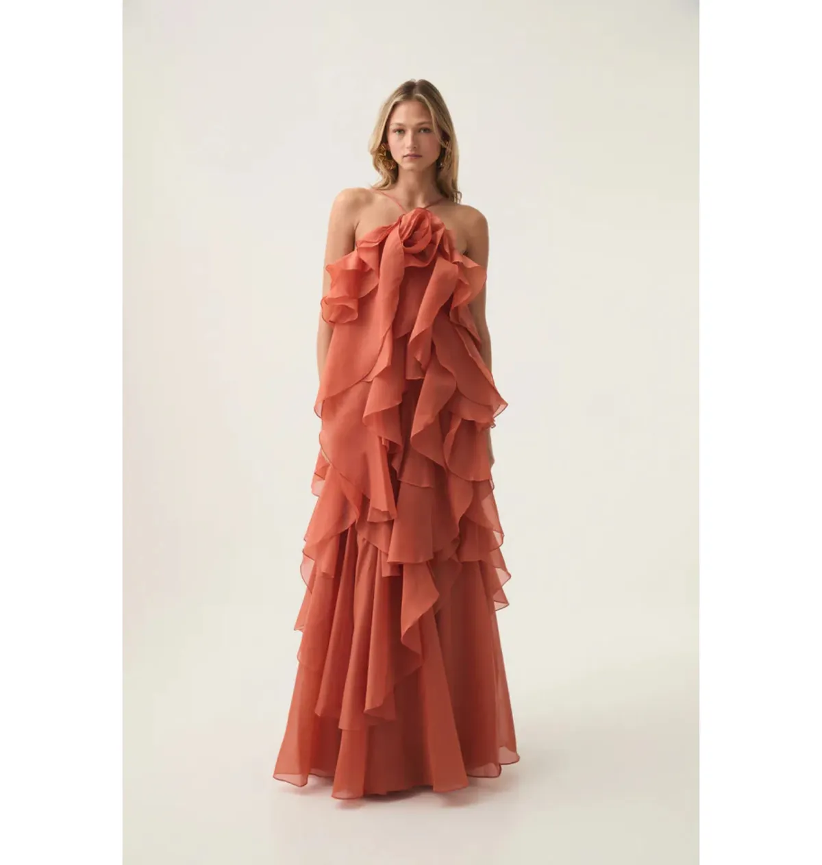 Aje Pandorea Layered Maxi Dress Coral Clay Size AU 12 - Image 1