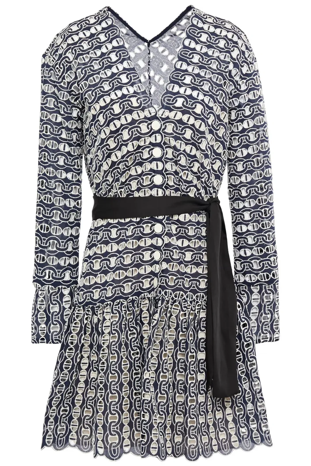 Sandro Dress Rolly Embroidered Broderie Anglaise Mini Dress Navy Beige Size 36 / AU 8 for rent on The Volte - main image