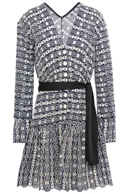 Sandro Dress Rolly Embroidered Broderie Anglaise Mini Dress Navy Beige Size 36 / AU 8 for rent on The Volte - image 4