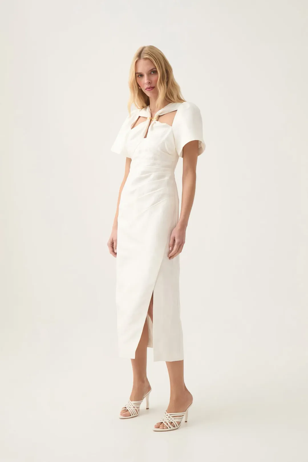Aje Presence Twisted Midi Dress Ivory Size 12 for rent on The Volte - main image