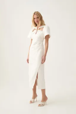 Aje Presence Twisted Midi Dress Ivory Size 12 for rent on The Volte - image 1