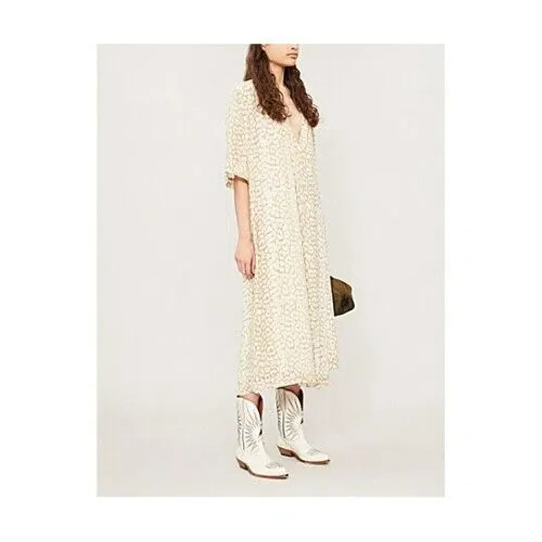 Ganni Leopard Print Crepe Midi Wrap Dress Neutrals Size 36 / AU 8 for rent on The Volte - main image