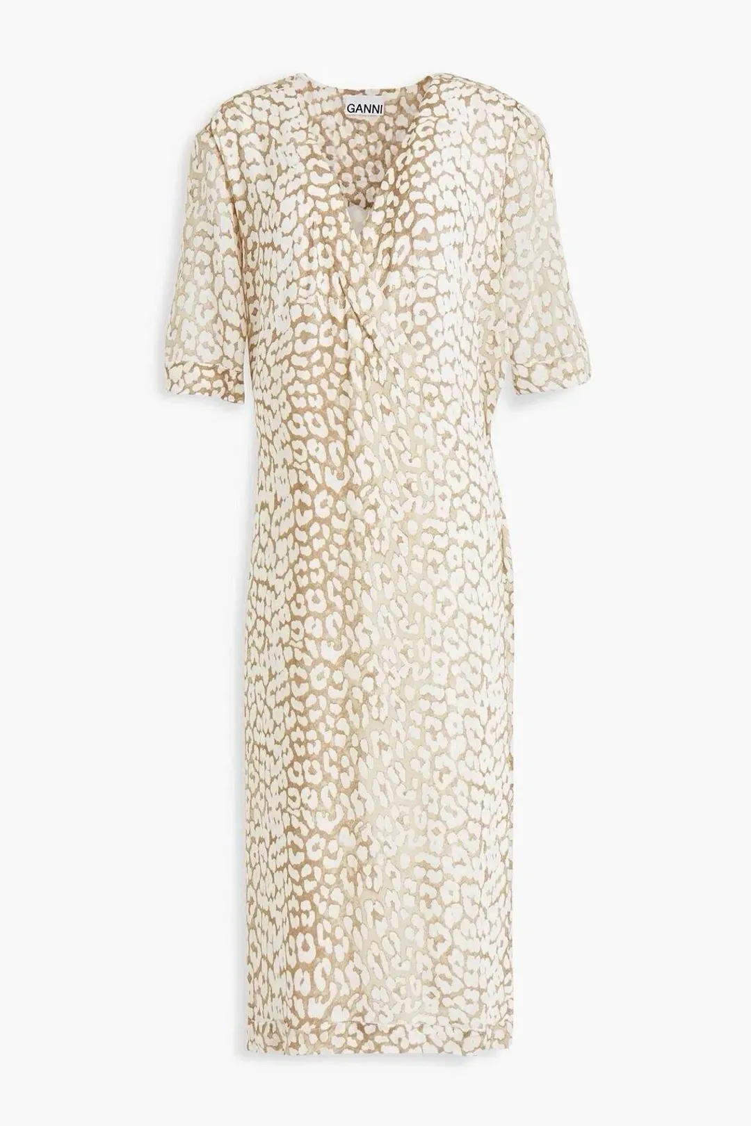 Ganni Leopard Print Crepe Midi Wrap Dress Neutrals Size 36 / AU 8 for rent on The Volte - main image