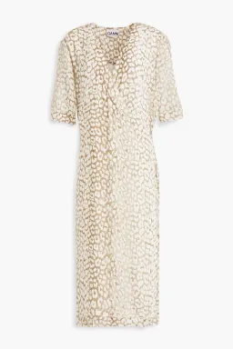 Ganni Leopard Print Crepe Midi Wrap Dress Neutrals Size 36 / AU 8 for rent on The Volte - image 5