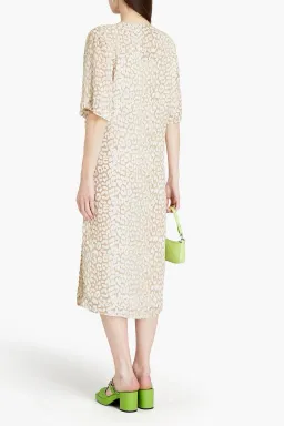 Ganni Leopard Print Crepe Midi Wrap Dress Neutrals Size 36 / AU 8 for rent on The Volte - image 2