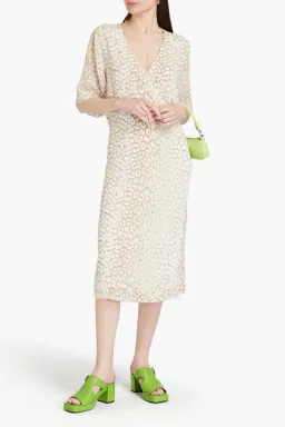 Ganni Leopard Print Crepe Midi Wrap Dress Neutrals Size 36 / AU 8 for rent on The Volte - image 1