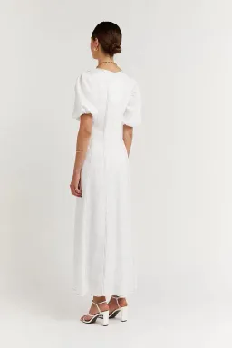 Dissh Chai Linen Panelled Puff Sleeve Midi Dress Off White ivory Size M / AU 10 for rent on The Volte - image 3