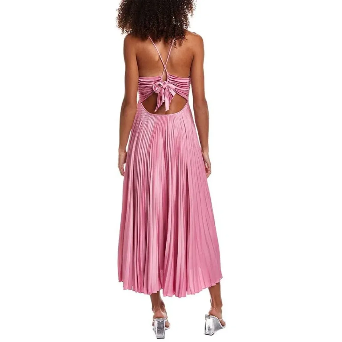 A.L.C. Gemini Pleated Tie Back Long Dress Chateau Rose Pink Size AU 10 - Image 4