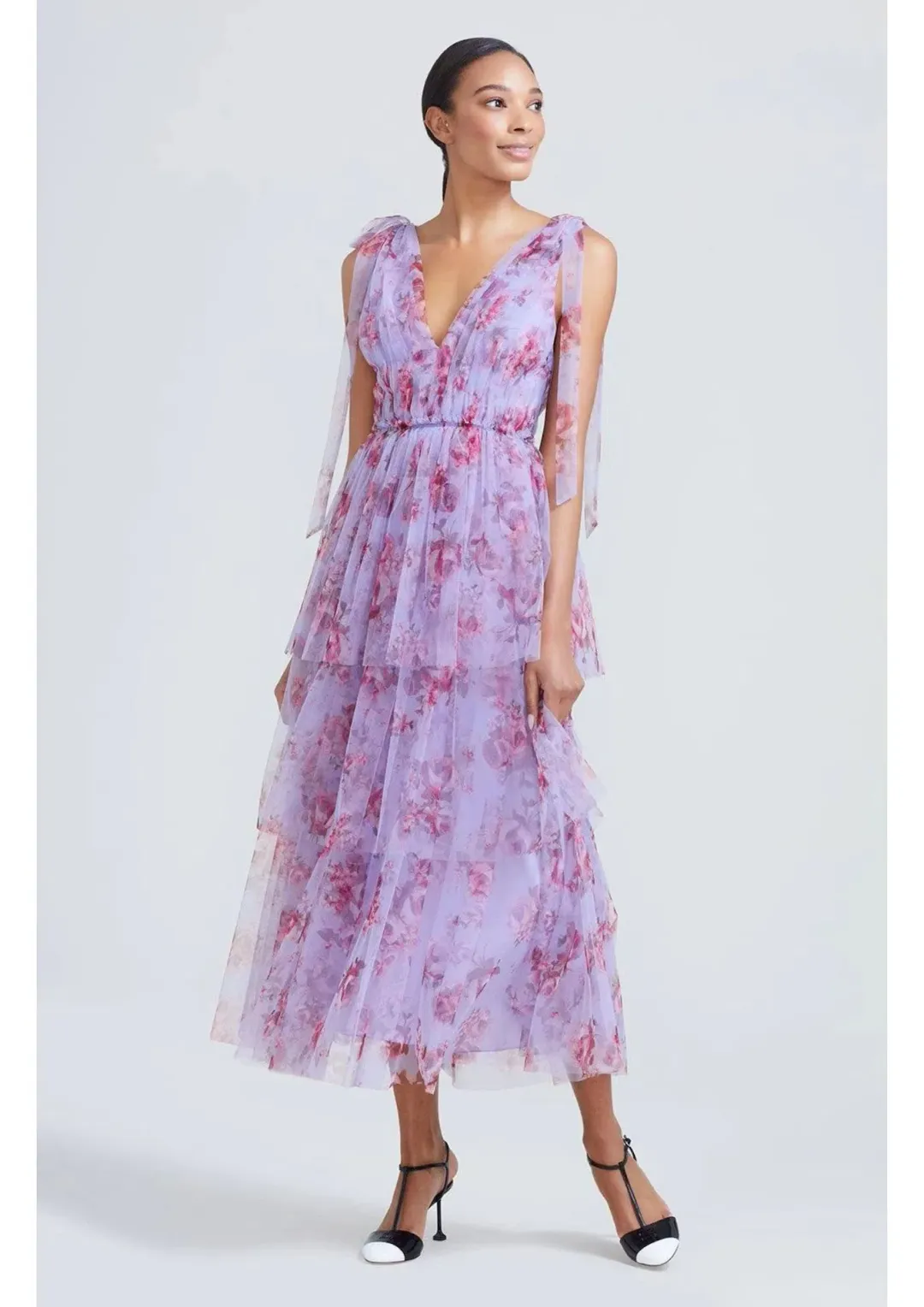 Lela Rose Floral Tiered Tulle Dress Purple Size AU 14 for rent on The Volte - main image