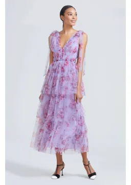 Lela Rose Floral Tiered Tulle Dress Purple Size AU 14 for rent on The Volte - image 3