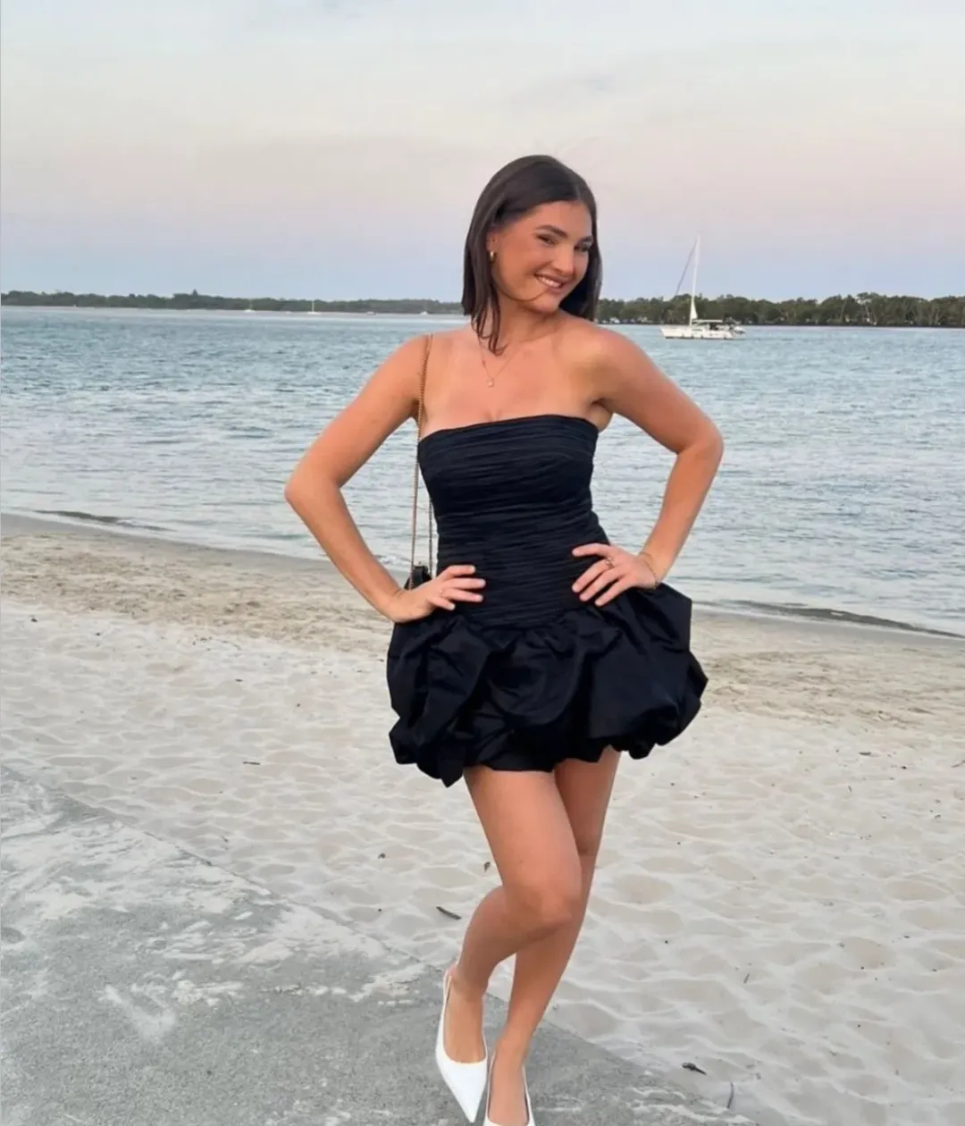 Aje Violette Bubble Hem Mini Dress Black Size 8 for rent on The Volte - main image