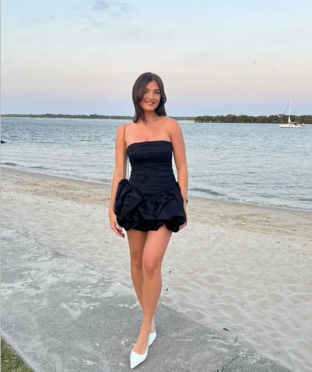 Aje Violette Bubble Hem Mini Dress Black Size 8 for rent on The Volte - main image