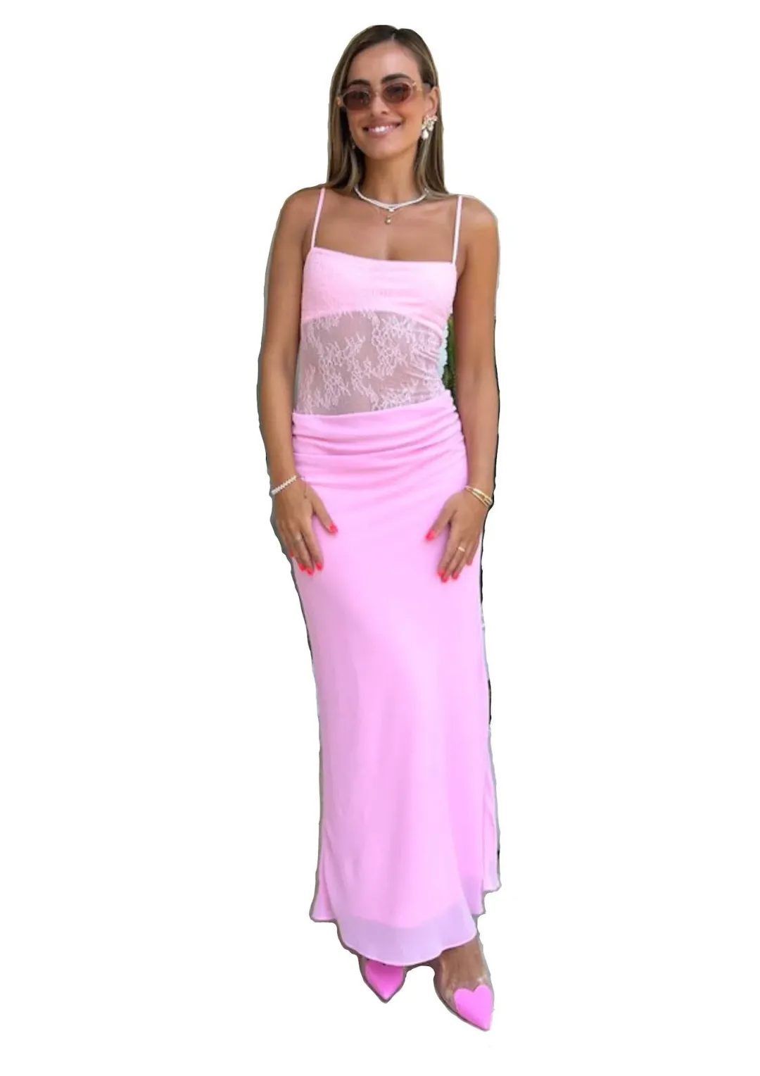 Benni Gabriel Maxi Dress Pink Sorbet Size 8 for rent on The Volte - main image